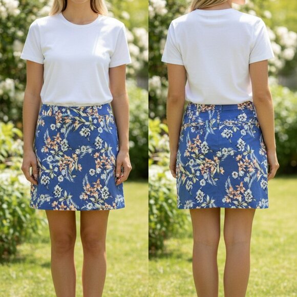 Mario Serrani Pants - Mario Serrani Womens XL Blue Floral Skort With Built-In Shorts Lightweight & Str